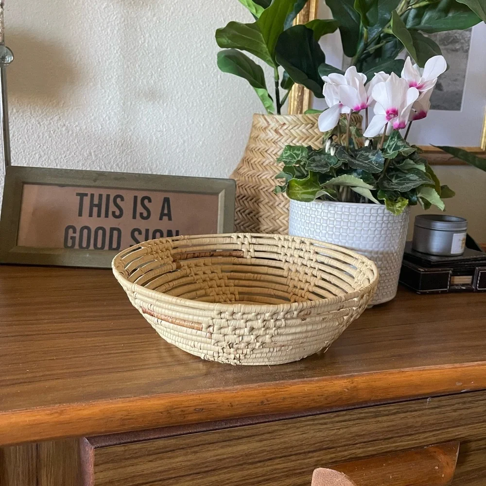 Vintage Handwoven Basket Dish Wicker Rattan Home Decor farmhouse boho